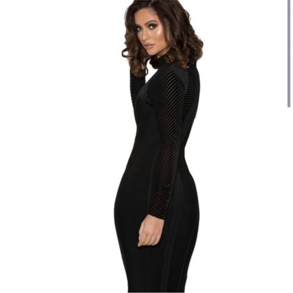 House of CB - ‘Norella’ Black Bandage and Devore Dress - Picture 2 of 5